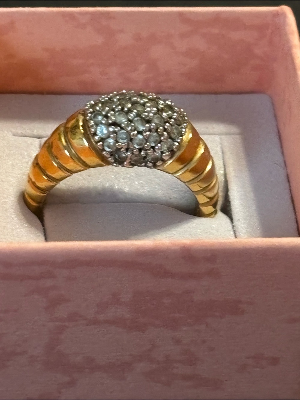 Vintage STER Sterling Silver Gold Vermeil Cluster Ring Clear Stones Size 8 5.56g